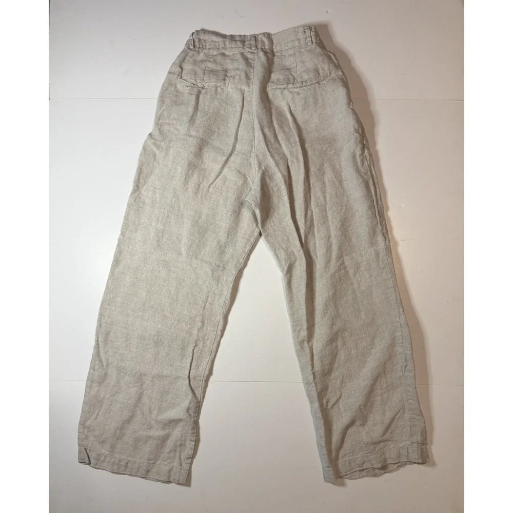Reformation Linen Pants Beige Neutral High Rise Straight Leg Trousers 4 Petite